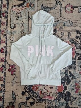 Victoria’s Secret PINK Everyday Fleece Zip Hoodie Mint Green Women’s Size S.